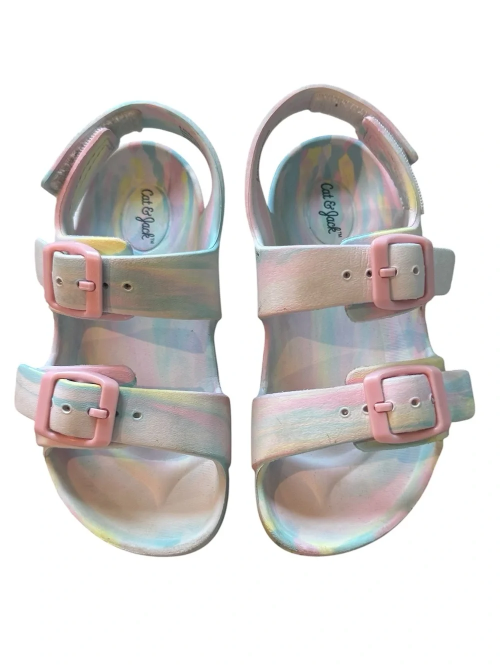 Cat & Jack Double Strap Sandals Pastel Tie-Dye Sandals Pink Buckles Size 9
